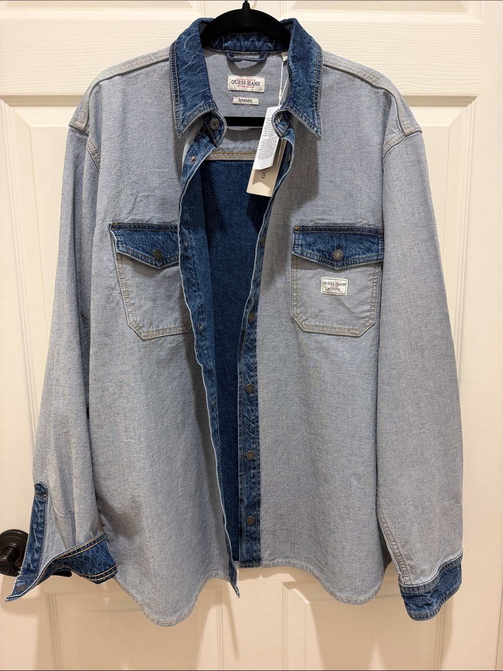 Guess Jeans Oversized Medium Wash Paneled Denim Overshirt Jacket Shacket XXL
